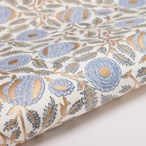 Papel de regalo grabado a mano caléndula azul