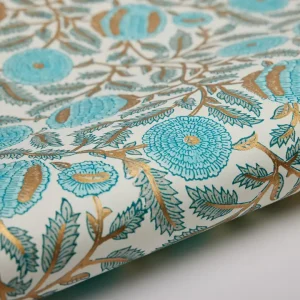 Papel de regalo grabado a mano caléndula turquesa