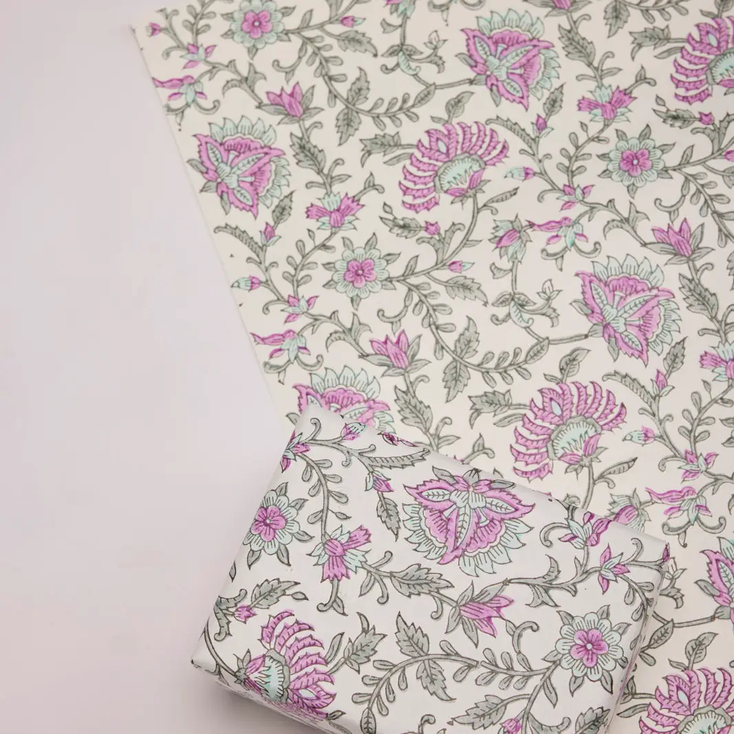 Papel de regalo grabado a mano flora morado - Imagen 2