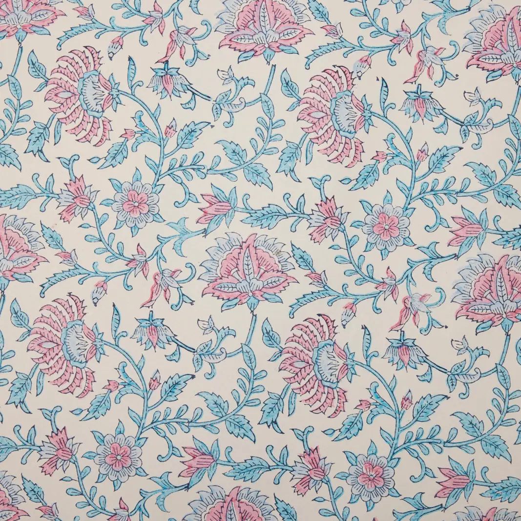 Papel de regalo grabado a mano flora azul y rosa - Imagen 2