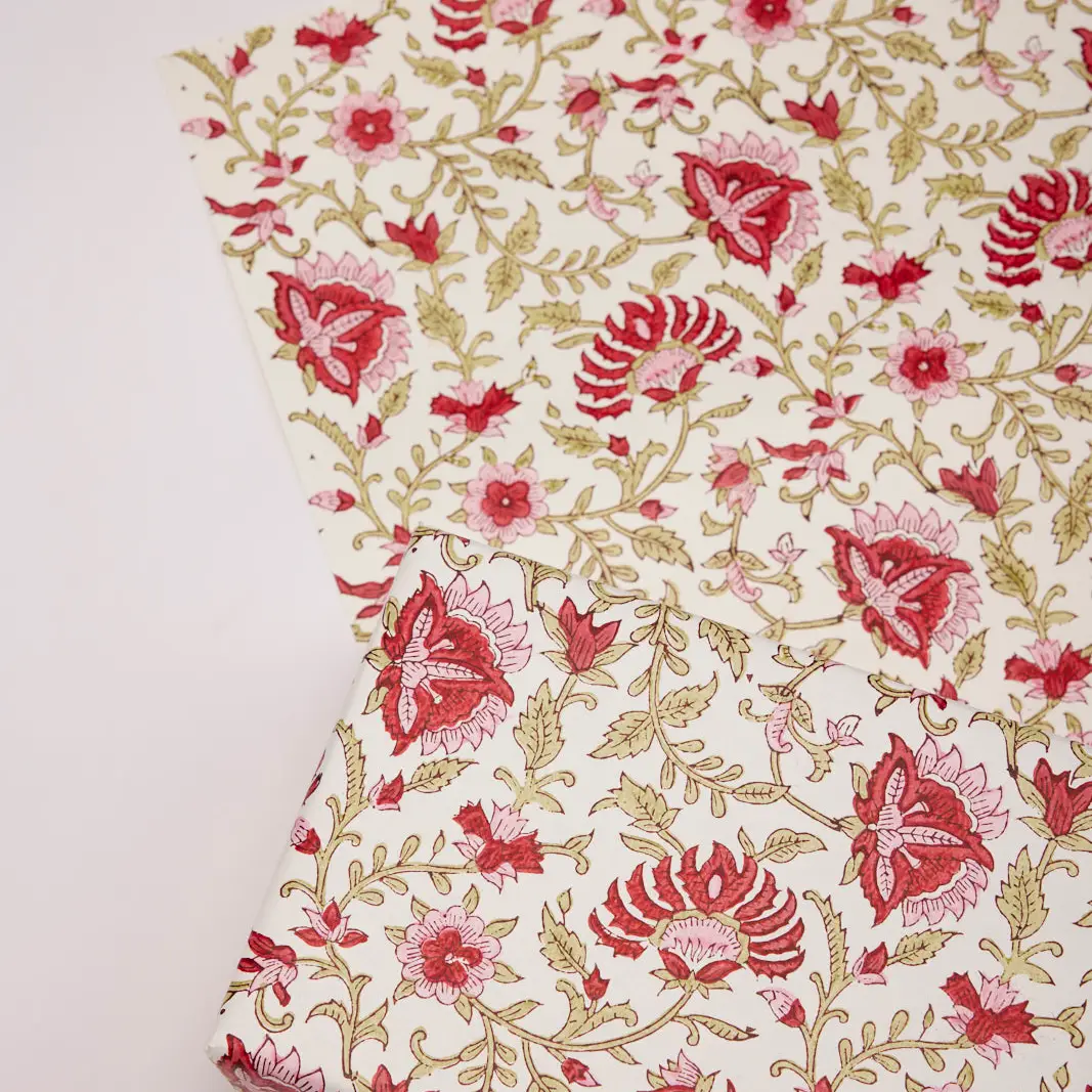 Papel de regalo grabado a mano flora rojo - Imagen 2