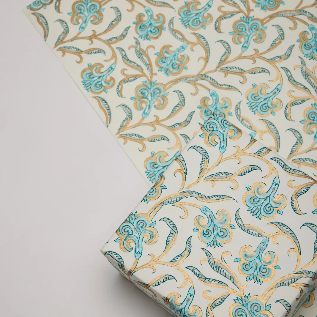 Papel de regalo grabado a mano iris turquesa dorado - Imagen 2