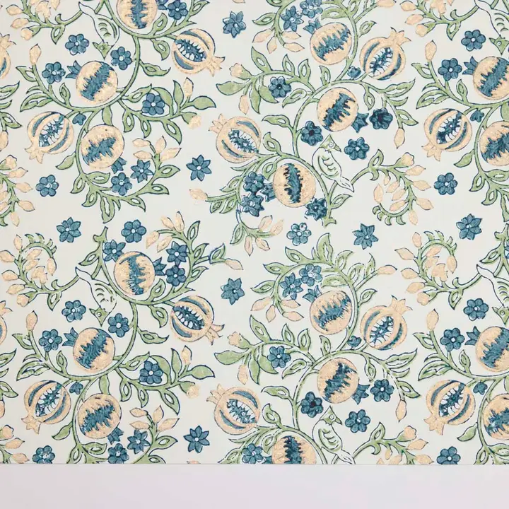 Papel de regalo grabado a mano granadas azul jabón y papel