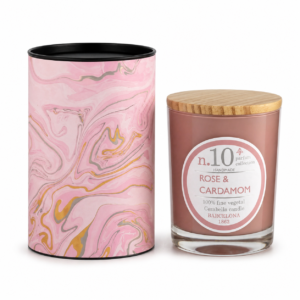 vela perfumada rosa y cardamomo cerabella para jabon y papel